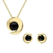 9ct Yellow Gold Whitby Jet Round Spiral Two Piece Set