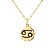 9ct Yellow Gold Whitby Jet Zodiac Cancer Round Necklace, P3603.