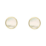 9ct Yellow Gold White Mother of Pearl 4mm Classic Small Round Stud Earrings, E001.