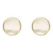 9ct Yellow Gold White Mother of Pearl 8mm Classic Large Round Stud Earrings, e004.