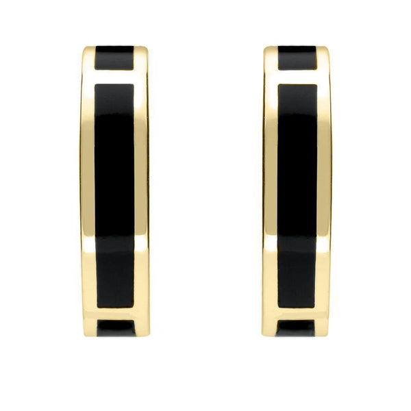 00183022 9ct Yellow Gold Whitby Jet Curved Oblong Stud Earrings, E2022.