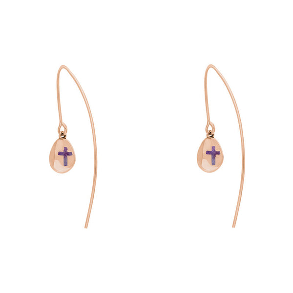 9ct Rose Gold Blue John Cross Disc Drop Earrings, E1374.
