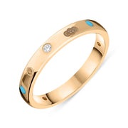 9ct Rose Gold Diamond Turquoise King's Coronatioin Hallmark 3mm Ring R1193_3 CFH