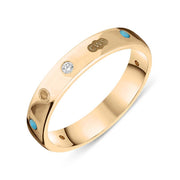 9ct Rose Gold Diamond Turquoise King's Coronation Hallmark 4mm Ring  R113_4