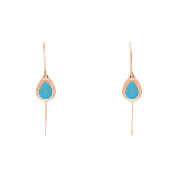 9ct Rose Gold Turquoise Cross Disc Drop Earrings