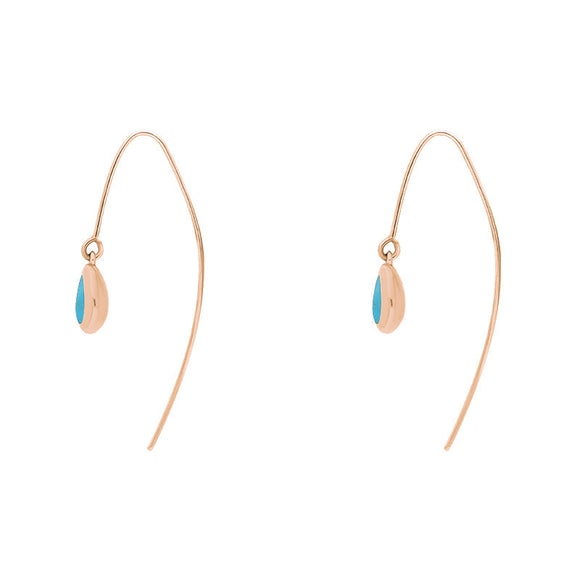 9ct Rose Gold Turquoise Cross Disc Drop Earrings