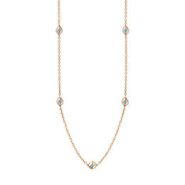 9ct Rose Gold Turquoise Fleur De Lis Link Disc Chain Necklace