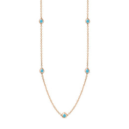9ct Rose Gold Turquoise Fleur De Lis Link Disc Chain Necklace
