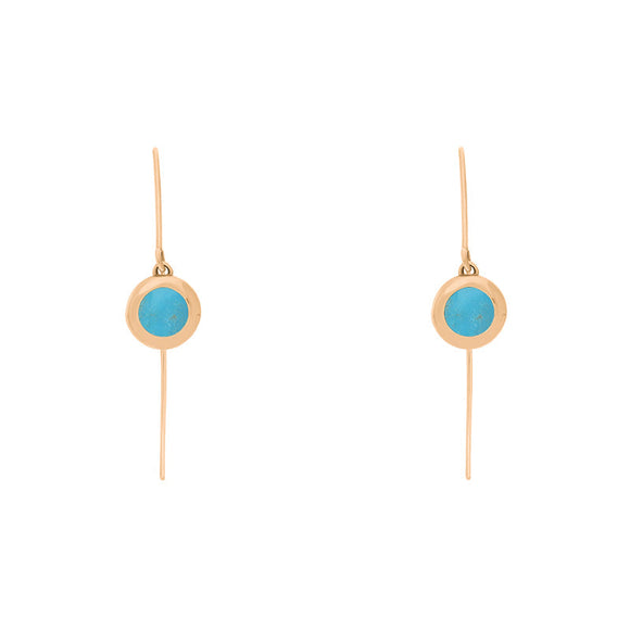 9ct Rose Gold Turquoise Heart Disc Drop Earrings, E1372.
