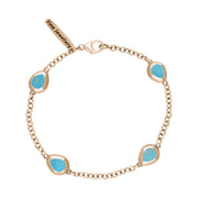 9ct Rose Gold Turquoise Oval Cross Detail Four Stone Bracelet, B799.