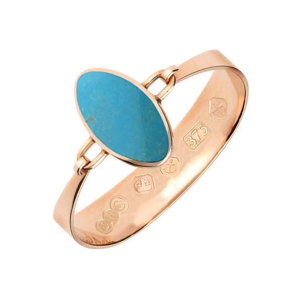 9ct Rose Gold Turquoise Oval Stone Heavy Bangle, B021