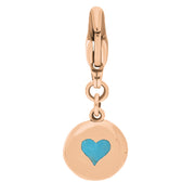 9ct Rose Gold Turquoise Round Shaped Heart Clip Charm, G665.
