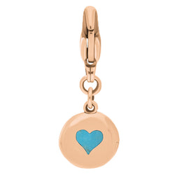 9ct Rose Gold Turquoise Round Shaped Heart Clip Charm, G665.