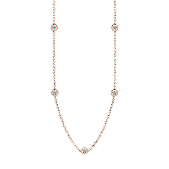 9ct Rose Gold Turquoise Star Link Disc Chain Necklace
