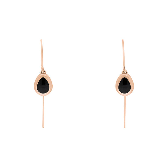 9ct Rose Gold Whitby Jet Cross Disc Drop Earrings