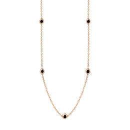 9ct Rose Gold Whitby Jet Fleur De Lis Link Disc Chain Necklace