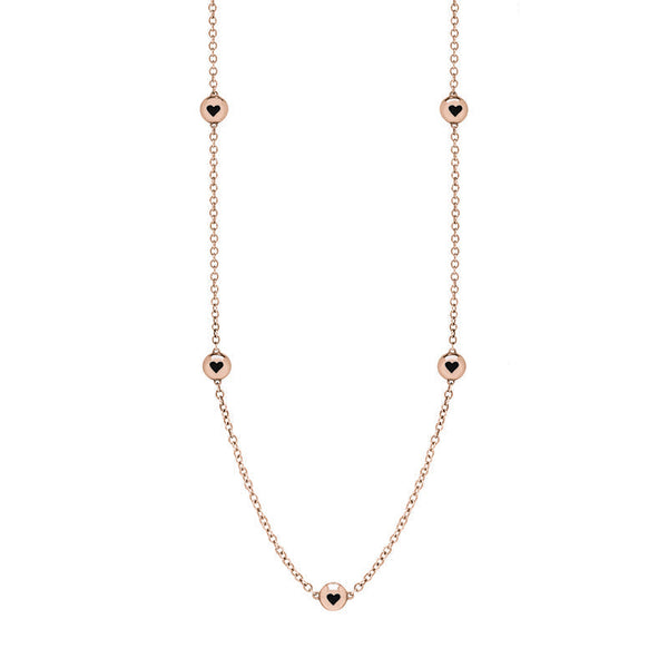 9ct Rose Gold Whitby Jet Heart Link Disc Chain Necklace, N746.