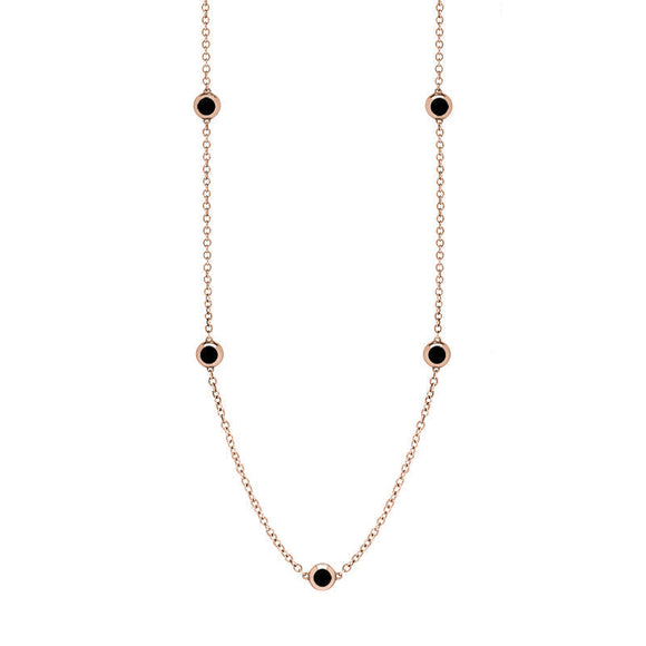 9ct Rose Gold Whitby Jet Heart Link Disc Chain Necklace, N746.