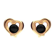 9ct Rose Gold  Whitby Jet Heart Outline Stud Earrings E1911