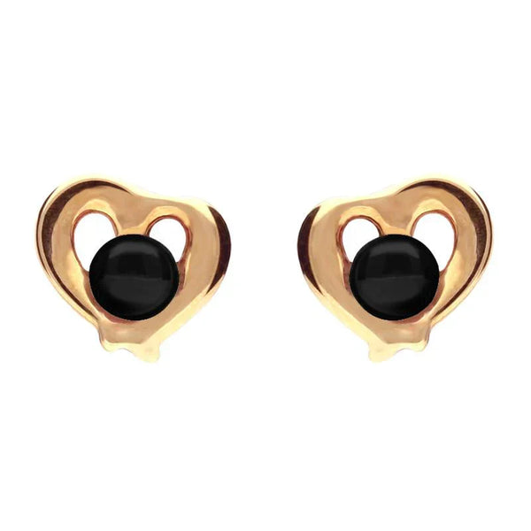 9ct Rose Gold  Whitby Jet Heart Outline Stud Earrings E1911