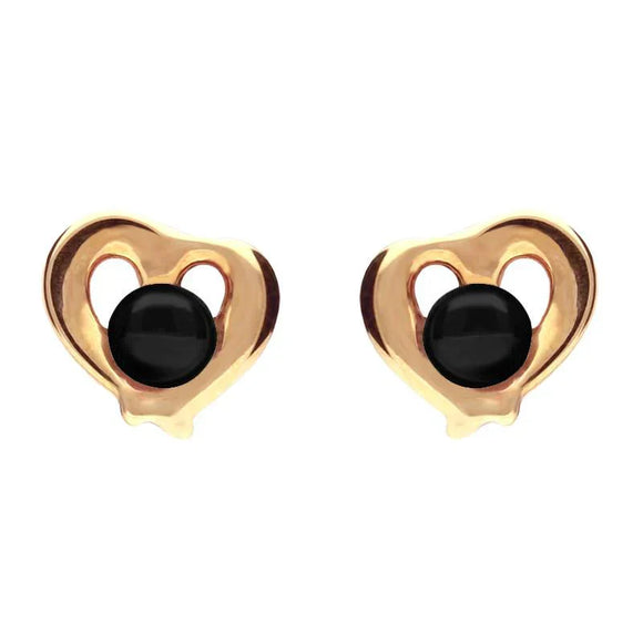 9ct Rose Gold  Whitby Jet Heart Outline Stud Earrings E1911