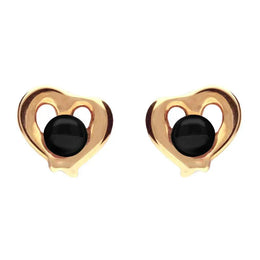 9ct Rose Gold  Whitby Jet Heart Outline Stud Earrings E1911