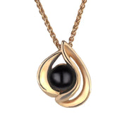 9ct Rose Gold Whitby Jet Open Sided Tear Drop Necklace P2544