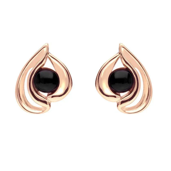9ct Rose Gold Whitby Jet Open Teardrop Stud Earrings E1907