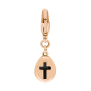 9ct Rose Gold Whitby Jet Pear Shaped Cross Clip Charm, G664.