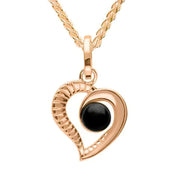 9ct Rose Gold Whitby Jet Ridged Heart Two Piece Set S021