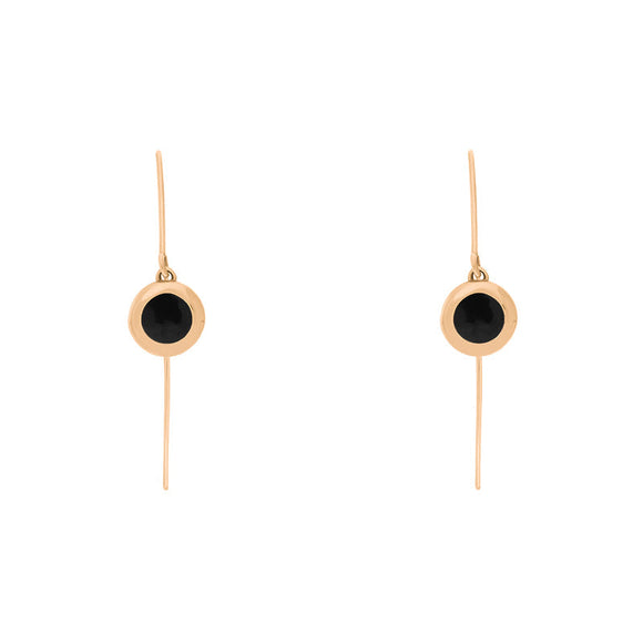 9ct Rose Gold Whitby Jet Star Disc Drop Earrings, E1371.