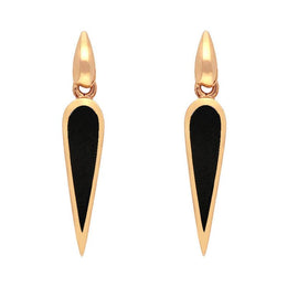 9ct Rose Gold Whitby Jet Toscana Slim Pear Drop Earrings. E1123.