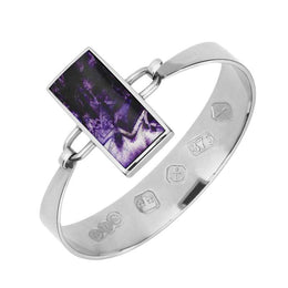 9ct White Gold Blue John Oblong Stone Heavy Bangle
