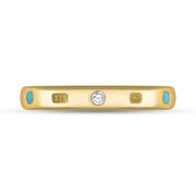 9ct Yellow Gold Diamond Turquoise King's Coronatioin Hallmark 3mm Ring
