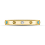 9ct Yellow Gold Diamond Turquoise King's Coronatioin Hallmark 3mm Ring