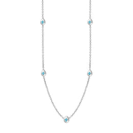 9ct White Gold Turquoise Fleur De Lis Link Disc Chain Necklace, N747.