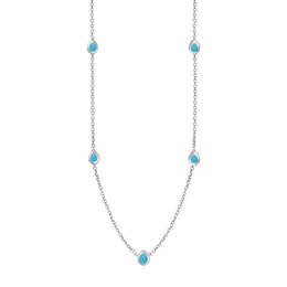 9ct White Gold Turquoise Fleur De Lis Link Disc Chain Necklace, N747.