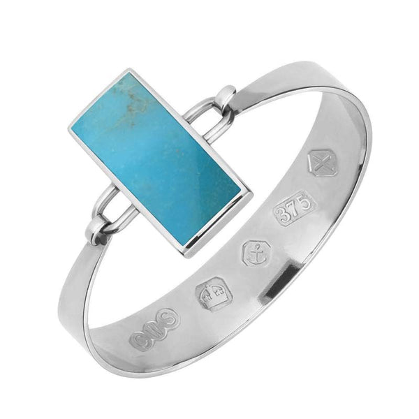 9ct White Gold Turquoise Oblong Stone Heavy Bangle, B031