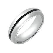 9ct White Gold Whitby Jet 1mm Stone Inlaid Band Ring R623