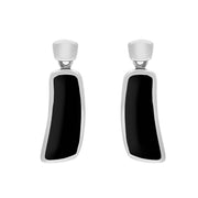 9ct White Gold Whitby Jet Organic Curved Drop Earrings. E679