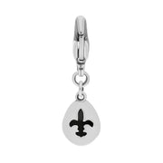 9ct White Gold Whitby Jet Pear Shaped Fleur De Lis Clip Charm, G663.