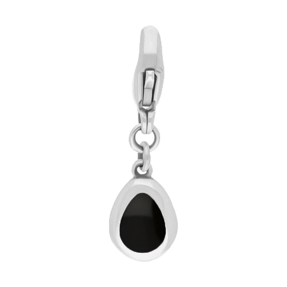 9ct White Gold Whitby Jet Pear Shaped Fleur De Lis Clip Charm, G663.