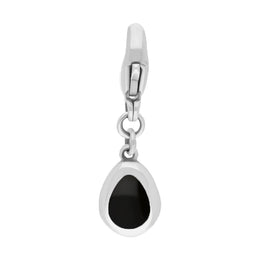 9ct White Gold Whitby Jet Pear Shaped Fleur De Lis Clip Charm, G663.