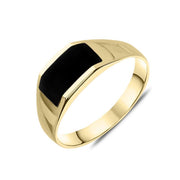 9ct Yellow Gold Whitby Jet Cut Off Band Ring, R002.