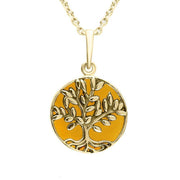 9ct Yellow Gold Amber Round Large Leaves Tree of Life Two Piece Set S062