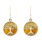 9ct Yellow Gold Amber Round Tree Drop Earrings E2429