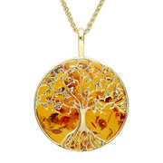 9ct Yellow Gold Amber Round Tree Of Life Necklace P3146