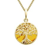 9ct Yellow Gold Amber Small Round Tree Of Life Necklace P3339