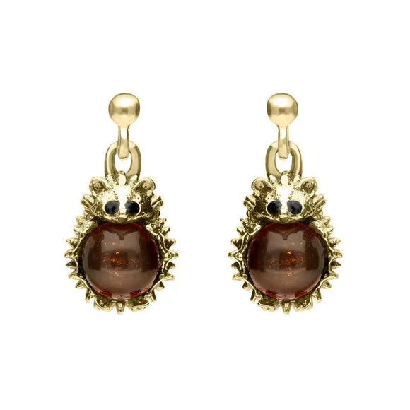 9ct Yellow Gold Amber Tiny Hedgehog Drop Earrings E2428