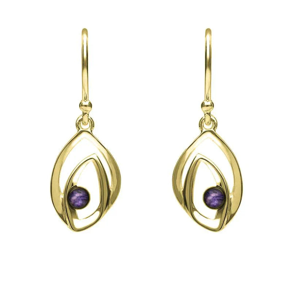 9ct Yellow Gold Blue John Abstract Flame Drop Earrings, E1923.